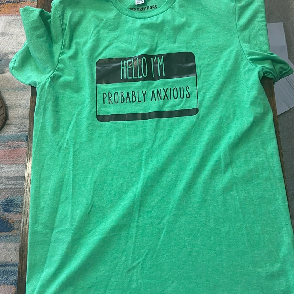 Hello I'm anxious medium handmade green tshirt
